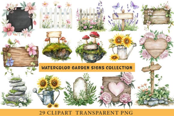 Download Watercolor Garden Signs Collection PNG - Garden signs Collection