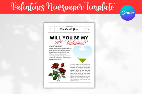Download Valentines Newspaper Canva Templates - Valentines Collection