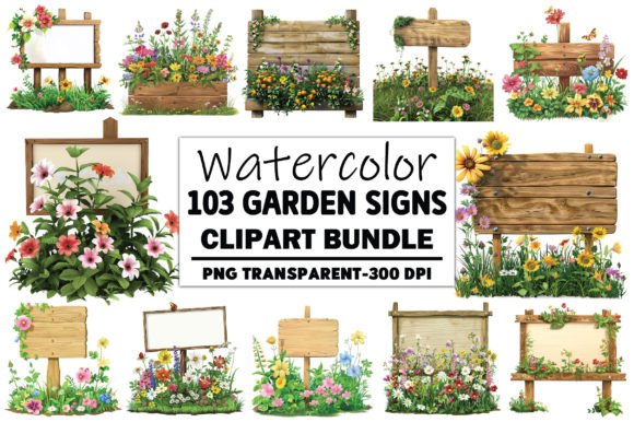 Download Watercolor Garden Signs Clipart Bundle - Garden signs Collection