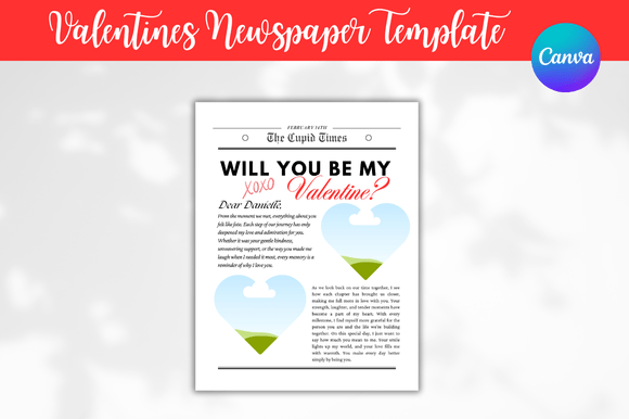Download Valentines Newspaper Canva Templates - Valentines Collection