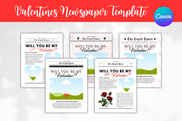Download 5 Valentines Newspaper Canva Bundle - Valentines Collection