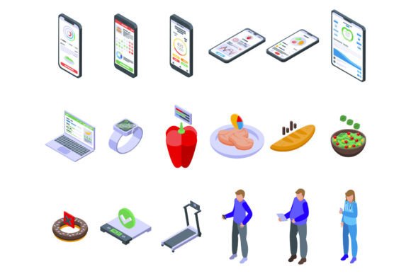 Download Diet App Icons Set Isometric Vector. Fat - App icons Collection